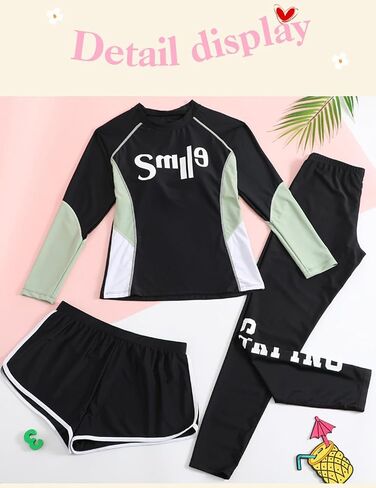 Girls Swimsuits Rash Guard Swim Set Kids Two-Piece Bathing Suits Teen Swimwear Beach Shorts Sun Protection Swim Shirts in Kuwait