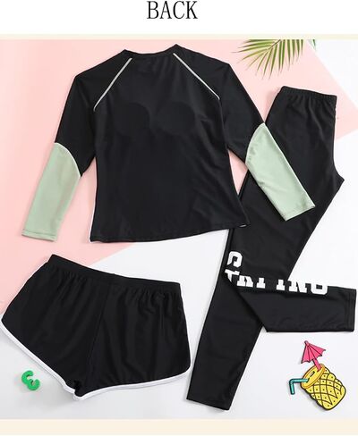 Girls Swimsuits Rash Guard Swim Set Kids Two-Piece Bathing Suits Teen Swimwear Beach Shorts Sun Protection Swim Shirts in Kuwait