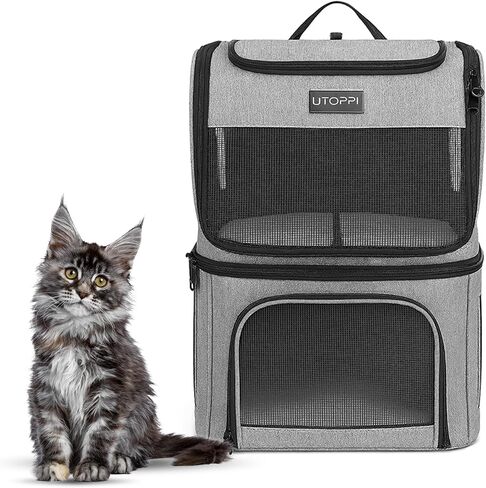 Cat Backpack Carrier for 2 Cats, Kittens or Small Dogs, Foldable & Breathable Pet Travel Bag, Cat Carrier Soft Sided & Lightweight, Holds up to 10kg, Ideal for Hiking, Camping & Picnic in Saudi Arabia