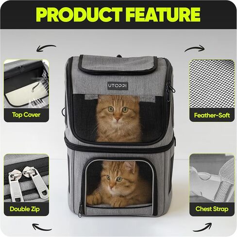 Cat Backpack Carrier for 2 Cats, Kittens or Small Dogs, Foldable & Breathable Pet Travel Bag, Cat Carrier Soft Sided & Lightweight, Holds up to 10kg, Ideal for Hiking, Camping & Picnic in Saudi Arabia