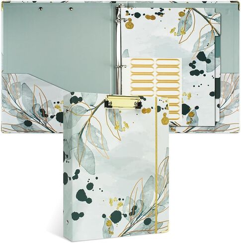3 Ring Binder, 1 Inch Round Ring Organizer with 5 Tab Dividers and 16 File Folder Labels, 8.5"x11" Letter Size Binder for School and Office, Greenery in Kuwait