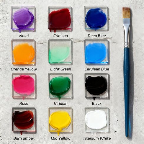طلاء Magicdo Glass Paint ملون من الزجاج الشفاف مجموعة رائعة للطلاء الزجاجي ، ونظارات النبيذ ، ومصابيح الضوء ، والسيراميك ، وغير سامة (12 لونًا × 12 مل مع لوحة) in Kuwait