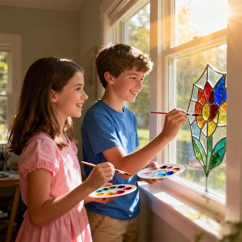 طلاء Magicdo Glass Paint ملون من الزجاج الشفاف مجموعة رائعة للطلاء الزجاجي ، ونظارات النبيذ ، ومصابيح الضوء ، والسيراميك ، وغير سامة (12 لونًا × 12 مل مع لوحة) in Kuwait