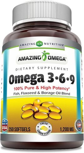 Amazing Omega 3.6.9 Supplement | 1200 Mg Per Serving | 250 Softgels | Unflavored | Non-GMO | Gluten-Free | Made in USA in Saudi Arabia