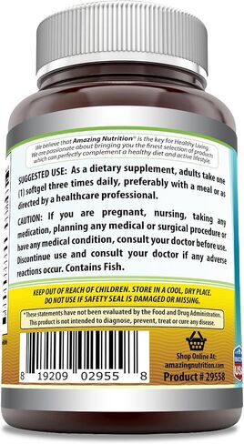 Amazing Omega 3.6.9 Supplement | 1200 Mg Per Serving | 250 Softgels | Unflavored | Non-GMO | Gluten-Free | Made in USA in Saudi Arabia