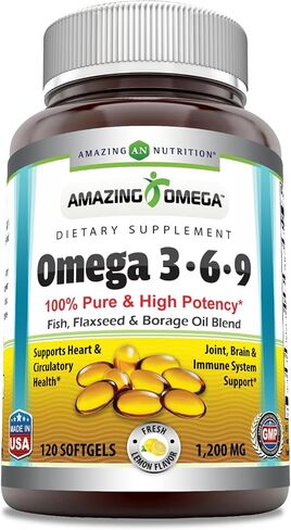 Amazing Omega 3.6.9 Supplement | 1200 Mg Per Serving | 250 Softgels | Unflavored | Non-GMO | Gluten-Free | Made in USA in Saudi Arabia