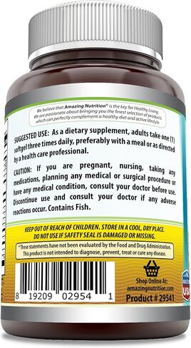 Amazing Omega 3.6.9 Supplement | 1200 Mg Per Serving | 250 Softgels | Unflavored | Non-GMO | Gluten-Free | Made in USA in Saudi Arabia