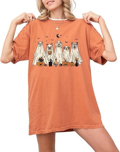 Halloween T-Shirt - Cute Dogs in Ghost Costumes Design - Funny Halloween Graphic Tee for Men, Women, Unisex, 100% Cotton in Kuwait