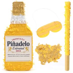 Beer Bottle Piñata with Stick 17"x 7"x 3" Small Adult Piñata for 21st, Funny Birthday, Fiesta Party Decorations, Taco Party Supplies, Mexican Party, Cinco de Mayo, Piñata for Adult Party Fits Candy in Saudi Arabia