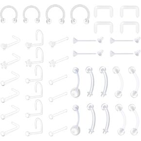 LAURITAMI 18G 20G Clear Bioflex Bone Pin Nose Ring Stud Retainer Body Jewelry Piercing Top Flat 2mm for Women Men in Kuwait