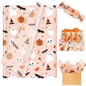 Whaline 60 Sheets Halloween Tissue Paper Cute Pumpkin Ghost Bats Gift Wrapping Paper Orange Boho DIY Art Crafts Tissue for Holiday Birthday Baby Shower, 13.8 x 19.7 Inch in Kuwait