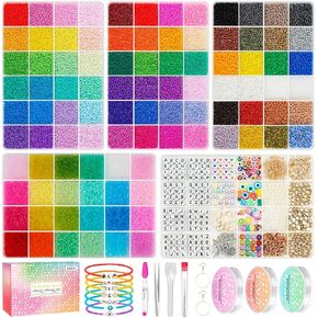 طقم سوار الصداقة 4 مم بذور الزجاج ، 15500pcs 96 ألوانًا 6/0 حبات صغيرة لصنع سوار طقم حبة الخصر مع حبات سحر الأسلاك للسلسلة لمجوهرات DIY صنع الفتيات الحرف اليدوية in Kuwait