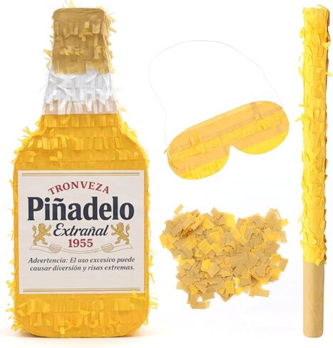 Beer Bottle Piñata with Stick 17"x 7"x 3" Small Adult Piñata for 21st, Funny Birthday, Fiesta Party Decorations, Taco Party Supplies, Mexican Party, Cinco de Mayo, Piñata for Adult Party Fits Candy in Saudi Arabia