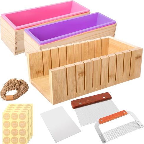 Honeydak 2 Pcs Silicone Soap Molds Making Kit 42 oz Silicone Loaf Soap Mold Set with Stainless Steel Wavy & Straight Slicer 50 Bags 60 Stickers 32. 8 ft Rope for Homemade Craft Making Supplies in Saudi Arabia