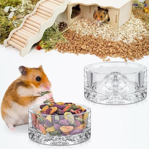2 Pcs Hamster Water Bowls Glass Hamster Food Bowls Mountain Style Drinking Bowls Anti Turning for Dwarf Syrian Hamsters Guinea Pig Gerbils Mice Hedgehog Rats Chinchilla-Sized Small Pets (Amber) in Saudi Arabia