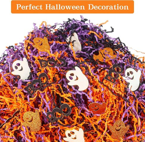 1LB Halloween Crinkle Cut Paper Shred Filler Black Purple Orange Crinkle Cut Paper with Ghost BOO Halloween Confetti for Trick or Treat Basket Filler Gift Packaging Supply in Saudi Arabia