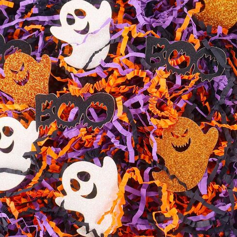 1LB Halloween Crinkle Cut Paper Shred Filler Black Purple Orange Crinkle Cut Paper with Ghost BOO Halloween Confetti for Trick or Treat Basket Filler Gift Packaging Supply in Saudi Arabia