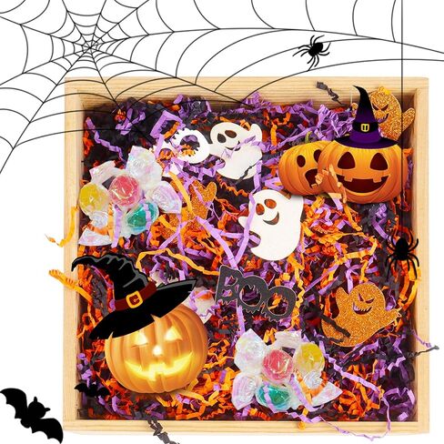 1LB Halloween Crinkle Cut Paper Shred Filler Black Purple Orange Crinkle Cut Paper with Ghost BOO Halloween Confetti for Trick or Treat Basket Filler Gift Packaging Supply in Saudi Arabia