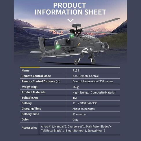 1/32 F11-S AH64 APACCHE RC Helicopter ، 2.4G 6CH RC-المحاور المزدوجة المشتركة الطيران 6G/3D Stunt Model مع GPS والكاميرا (إصدار RTF) in Saudi Arabia