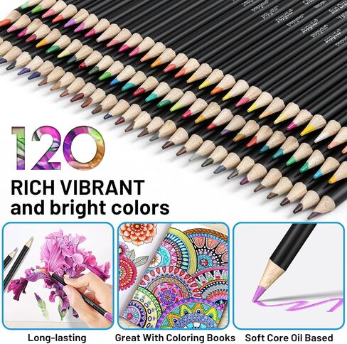 136 PCS Colored Pencils Set for Adult Coloring Books, 120 Colored Pencils with Sketchbook, Coloring Book, Sharpener, Soft Core Oil-Based Coloring Pencils for Artists Drawing Sketching Blending Shading in Kuwait