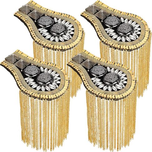4 Pcs Blazer Metal Tassel Epaulets Shoulder with Pins Beads Chain Epaulet Shoulder Boards Badge Blazer Beads Punk Fringe Men and Women Uniform Accessories in Saudi Arabia