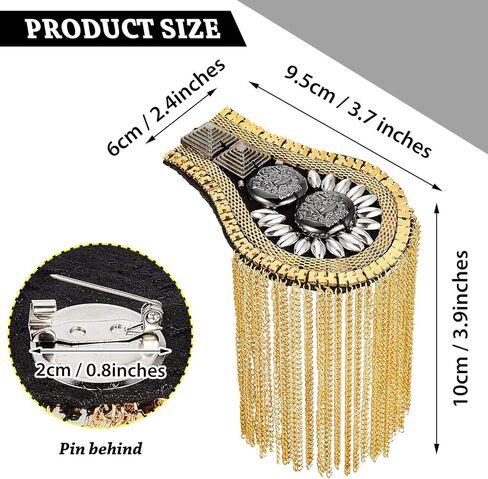 4 Pcs Blazer Metal Tassel Epaulets Shoulder with Pins Beads Chain Epaulet Shoulder Boards Badge Blazer Beads Punk Fringe Men and Women Uniform Accessories in Saudi Arabia