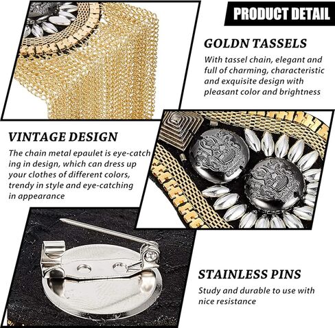 4 Pcs Blazer Metal Tassel Epaulets Shoulder with Pins Beads Chain Epaulet Shoulder Boards Badge Blazer Beads Punk Fringe Men and Women Uniform Accessories in Saudi Arabia