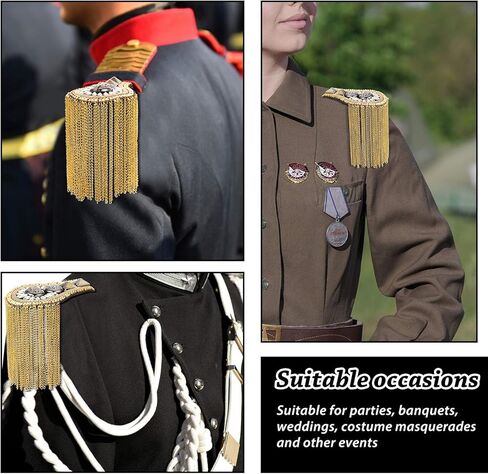 4 Pcs Blazer Metal Tassel Epaulets Shoulder with Pins Beads Chain Epaulet Shoulder Boards Badge Blazer Beads Punk Fringe Men and Women Uniform Accessories in Saudi Arabia