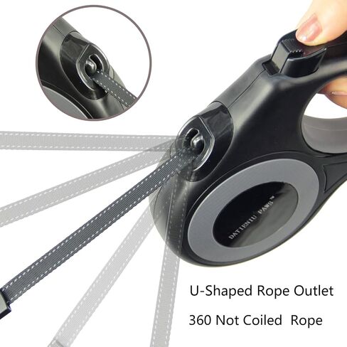 16Ft Chew Proof Retractable Dog Leash Anti-Chewing Wire Ropes Nylon Tape Reflective Walking One-Handed Brake CPXL Black in Saudi Arabia