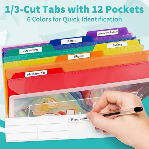 Binditek 12-Pocket Poly Project Organizer, Heavy-Duty Poly Cover, Clear Front Pocket, 6-Color Dividers with 1/3-Cut Tabs, Fixed Zipper Pouch, Letter-Size, Pink in Saudi Arabia