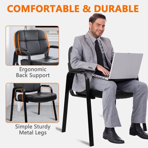 CLATINA Big and Tall 400 lbs Office Guest Chair, Leather Waiting Room Reception Chair No Wheels with Padded Arms for Elderly Home Meeting Conference Room Lobby Side Salon Clinic, Black 1 PK in Saudi Arabia