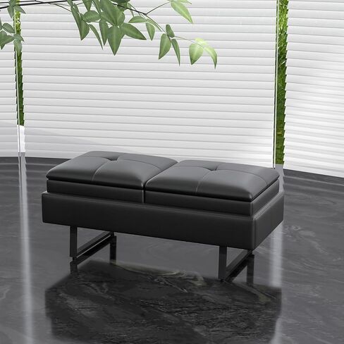 Ideo Modern Faux Leather Waiting Room Chairs Set - 2-Seats Office Guest Reception Bench, PU Leather Couch with Thickened Cushion for Guest Reception Room, Barber Salon (2-Seat, Black) in Saudi Arabia