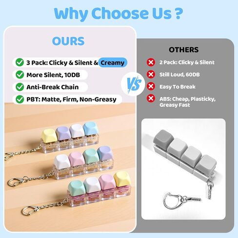 3 Pack Keyboard Fidget Toy – Clicky, Creamy & Silent Stress Relief Fidget Clicker Keychain – Quiet Fidget Toys for Adults, Boost Focus & Calm Anxiety at Work, Travel – Ideal Stress-Relief Gift in Saudi Arabia