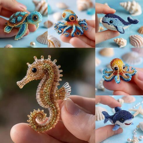 Pebby Sea Turtle Bead Embroidery Kit, Easy DIY Underwater Creature Beaded Craft Set with Step-by-Step Guide, 3D Ocean-Themed Beadwork Kit for Beginners & Craft Enthusiasts (Green Turtle) in Saudi Arabia