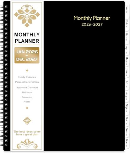 2026-2027 Monthly Planner/Calendar - 2 Year Monthly Planner 2026-2027, Jan.2026 - Dec.2027, 9" x 11", 2 Years Calendar 26-27 with Tabs,+Contacts + Back Pocket + Twin-wire Binding - Black in Saudi Arabia