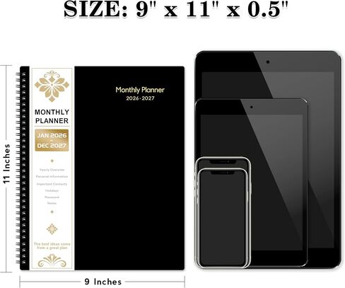 2026-2027 Monthly Planner/Calendar - 2 Year Monthly Planner 2026-2027, Jan.2026 - Dec.2027, 9" x 11", 2 Years Calendar 26-27 with Tabs,+Contacts + Back Pocket + Twin-wire Binding - Black in Saudi Arabia