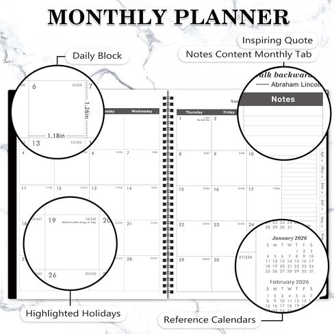 2026-2027 Monthly Planner/Calendar - 2 Year Monthly Planner 2026-2027, Jan.2026 - Dec.2027, 9" x 11", 2 Years Calendar 26-27 with Tabs,+Contacts + Back Pocket + Twin-wire Binding - Black in Saudi Arabia