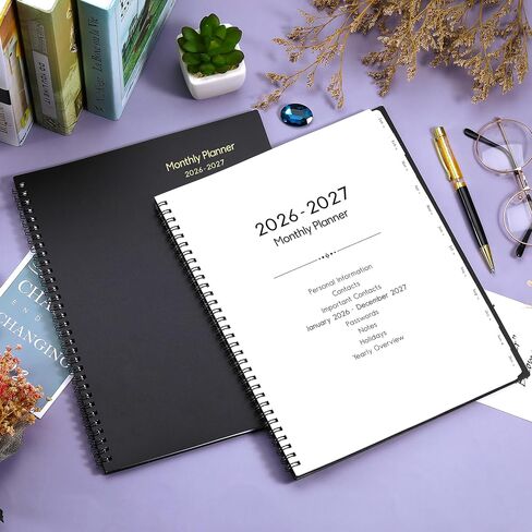 2026-2027 Monthly Planner/Calendar - 2 Year Monthly Planner 2026-2027, Jan.2026 - Dec.2027, 9" x 11", 2 Years Calendar 26-27 with Tabs,+Contacts + Back Pocket + Twin-wire Binding - Black in Saudi Arabia