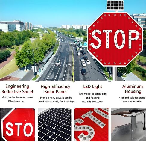Solar LED 24"/32" Stop Sign, Solar Power Stop Flashing Traffic Signs Pedestrian Walk Sign for Lighted Illumanated Led Light Traffic Road Signs, Engineer Grade Reflective Film 60 * 60cm in Saudi Arabia