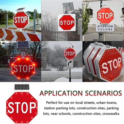Solar LED 24"/32" Stop Sign, Solar Power Stop Flashing Traffic Signs Pedestrian Walk Sign for Lighted Illumanated Led Light Traffic Road Signs, Engineer Grade Reflective Film 60 * 60cm in Saudi Arabia