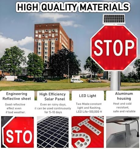 80 سم LED Solar LED علامة توقف - علامة تحذير من المشاة من الألومنيوم الشاقة in Kuwait
