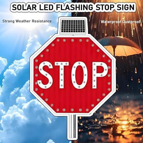 60 سم تعمل بالطاقة الشمسية LED لافتة حركة المرور وعلامة التوقف الثقيل والثقيلة للطرق السريعة والمدارس ومواقع البناء-تسهيل التثبيت ، حل السلامة المقاوم للرياح in Kuwait