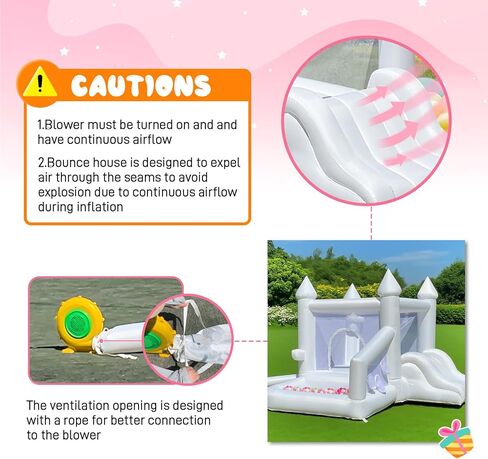 منزل ترتد أبيض ، منزل ترتد داخلي قابل للنفخ للأطفال 3-6 مع حفرة الكرة والشرائح ، قلعة نطاط في الهواء الطلق لحفل عيد ميلاد هدايا الفناء الخلفي in Kuwait