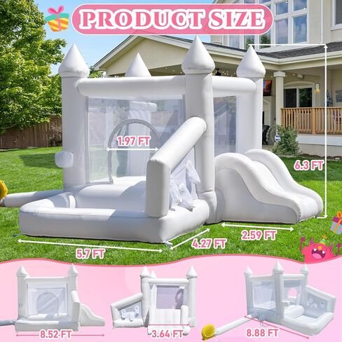 منزل ترتد أبيض ، منزل ترتد داخلي قابل للنفخ للأطفال 3-6 مع حفرة الكرة والشرائح ، قلعة نطاط في الهواء الطلق لحفل عيد ميلاد هدايا الفناء الخلفي in Kuwait