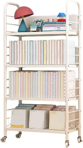 Buhelyc Library Cart Rolling Book Cart Book Storage Office Paper Storage Organizer Movable Book Rack with 4 Wheels for Office,Kitchen,Living Room,Bedroom(Size:4 Layers) in Saudi Arabia