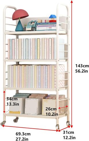 Buhelyc Library Cart Rolling Book Cart Book Storage Office Paper Storage Organizer Movable Book Rack with 4 Wheels for Office,Kitchen,Living Room,Bedroom(Size:4 Layers) in Saudi Arabia