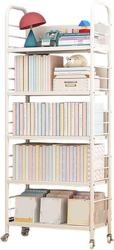 Buhelyc Library Cart Rolling Book Cart Book Storage Office Paper Storage Organizer Movable Book Rack with 4 Wheels for Office,Kitchen,Living Room,Bedroom(Size:4 Layers) in Saudi Arabia