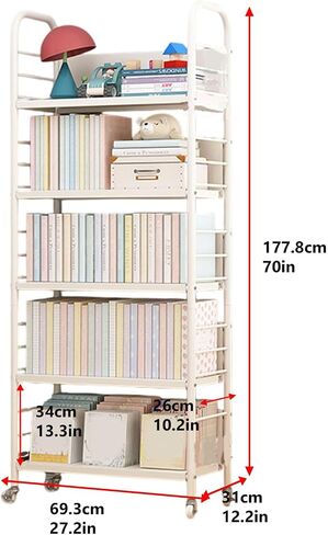 Buhelyc Library Cart Rolling Book Cart Book Storage Office Paper Storage Organizer Movable Book Rack with 4 Wheels for Office,Kitchen,Living Room,Bedroom(Size:4 Layers) in Saudi Arabia