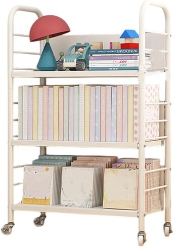 Buhelyc Library Cart Rolling Book Cart Book Storage Office Paper Storage Organizer Movable Book Rack with 4 Wheels for Office,Kitchen,Living Room,Bedroom(Size:4 Layers) in Saudi Arabia