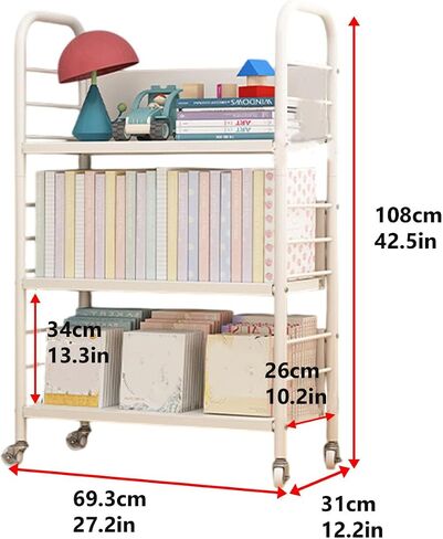 Buhelyc Library Cart Rolling Book Cart Book Storage Office Paper Storage Organizer Movable Book Rack with 4 Wheels for Office,Kitchen,Living Room,Bedroom(Size:4 Layers) in Saudi Arabia
